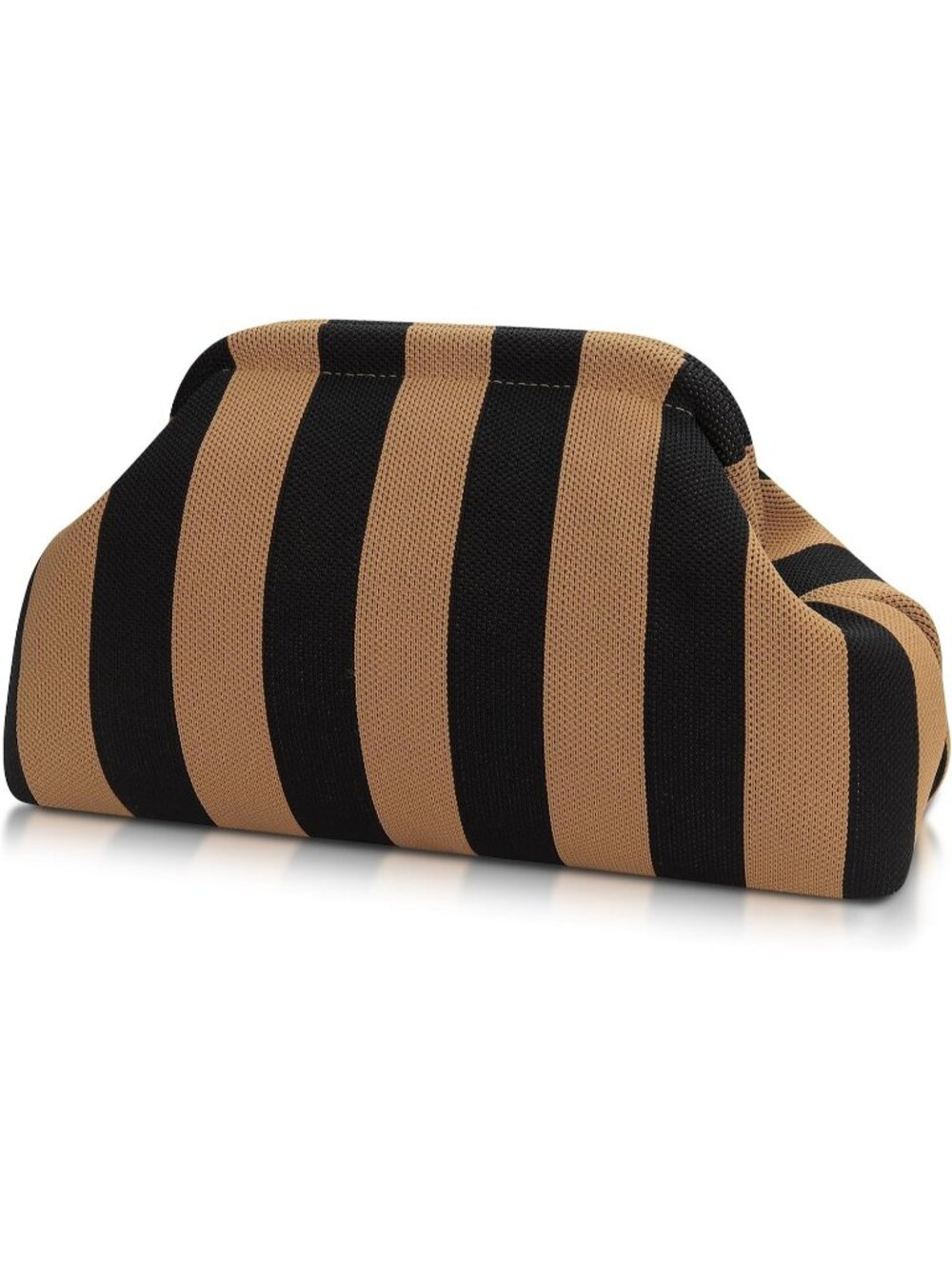 Women's Black Brown Woven Clutch Purse Striped Dumpling Crochet Beach Handbag